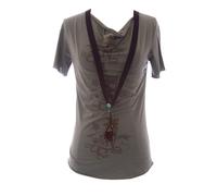 T-Shirt Grigia Stampata Da Donna ETERNAL CHILD Con Collana Attaccata NUOVA