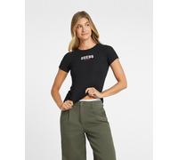 T-shirt Guess Rib Embroider manica corta nera donna - XS