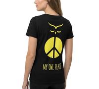 T-Shirt GufoZen della Pace in Cotone Biologico Certificato - Maglietta Eco-Friendly Girocollo - Maglia Stampa Artistica Originale Simbolo libertà - Regalo per Meditazione Zen Uomo Donna