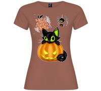 T-shirt Halloween donna “Trick or Treat” con gatto e zucca
