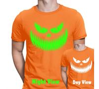 T-Shirt Halloween Glow In The Dark Pumpkin Face Spaventoso Spettrale Uomo...