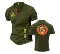 T-Shirt Henley da Uomo Comoda per C.C.C.P Polo Ad Asciugatura Rapida Morbida A Maniche Corte Colletto alla Coreana Streetwear Maglietta Allenamento-JunlvSe||3X_l