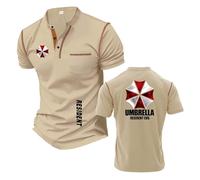 T-Shirt Henley da Uomo per R.es.i.d.en.t Polo Elasticizzate Maniche Corte con Patchwork Comode Magliette Sportive A Mezza Manica Colletto-KQS||l