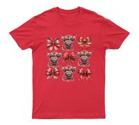 T-shirt Highland Cattle Red Bow unisex regalo retrò divertente amante degli...