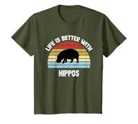 T-Shirt Hippo | La Vita è Migliore con Gli ippopotami Maglietta, Bambini, Oliva, 2 Anni