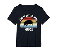 T-Shirt Hippo | La Vita è Migliore con Gli ippopotami Maglietta, Donna Plus-Size, Nero, 6X