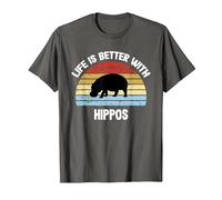 T-Shirt Hippo | La Vita è Migliore con Gli ippopotami Maglietta, Uomo, Asfalto, M