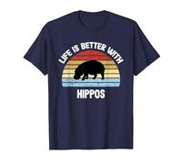 T-Shirt Hippo | La Vita è Migliore con Gli ippopotami Maglietta, Uomo, Navy, M