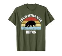 T-Shirt Hippo | La Vita è Migliore con Gli ippopotami Maglietta, Uomo, Oliva, S