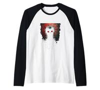 t-Shirt Horror Nera, Demone con Occhi Rossi, Mostri Maglia con Maniche Raglan
