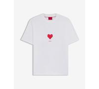 HUGO T-shirt all-gender in jersey di cotone con stampa di cuori origami - Style Dalentin, 50553429 Bianco XL