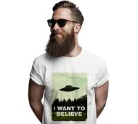 T-Shirt I Want to Believe UFO Maglietta Uap Alieni Scully Molder (Bianco, M)