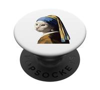 T-shirt Il gatto con l'orecchino di perla Divertente parodia PopSockets PopGrip Adesivo