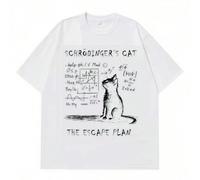 T-shirt in cotone a maniche corte estiva con stampa creativa sulla meccanica quantistica e il gatto di Schrödinger, adatta a uomo e donna, stile casual e ampio L,M,S,XL,XXL,XXXLRitrattoCotone