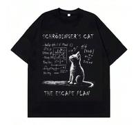 T-shirt in cotone a maniche corte estiva con stampa creativa sulla meccanica quantistica e il gatto di Schrödinger, adatta a uomo e donna, stile casual e ampio L,M,S,XL,XXL,XXXLCotone