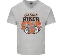 T-Shirt In Cotone A V Per Uomo Biker Chopper Bicicletta Old School