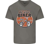 T-Shirt In Cotone A V Per Uomo Biker Chopper Bicicletta Old School