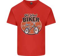 T-Shirt In Cotone A V Per Uomo Biker Chopper Bicicletta Old School