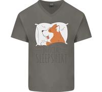 T-Shirt In Cotone A V Per Uomo Con Corgi Che Dorme