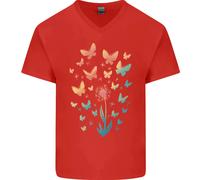T-Shirt In Cotone A V Per Uomo Con Pianta Di Dente Di Leone E Farfalla