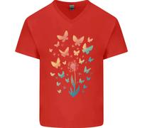 T-Shirt In Cotone A V Per Uomo Con Pianta Di Dente Di Leone E Farfalla