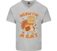 T-Shirt In Cotone A V Per Uomo Con Stampa Di Tacchino Sono Un Gatto