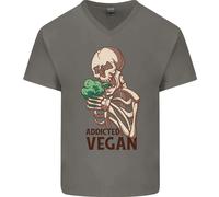 T-Shirt In Cotone A V Per Uomo Scheletro Vegano Dipendente Che Mangia Verdure