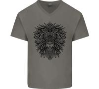 T-Shirt In Cotone Con Collo A V Mandala Leone Uomo