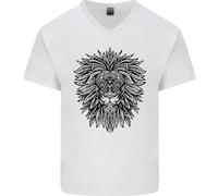 T-Shirt In Cotone Con Collo A V Mandala Leone Uomo