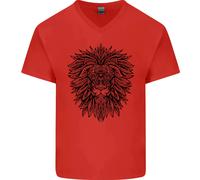 T-Shirt In Cotone Con Collo A V Mandala Leone Uomo