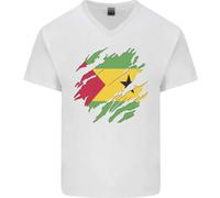 T-Shirt In Cotone Con Collo A V Per Uomo Della Bandiera Di Sao Tomé E Principe