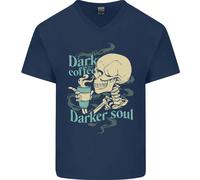 T-Shirt In Cotone Con Collo A V Skull Dark Coffee Darker Soul Per Uomo