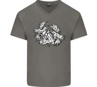T-Shirt In Cotone Con Simbolo Valknut Dei Vikings E Corvi Da Uomo A V