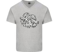 T-Shirt In Cotone Con Simbolo Valknut Dei Vikings E Corvi Da Uomo A V
