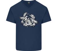 T-Shirt In Cotone Con Simbolo Valknut Dei Vikings E Corvi Da Uomo A V