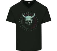 T-Shirt In Cotone Con V-Neck E Testo Runico Viking Skull