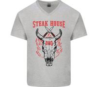 T-Shirt In Cotone Da Uomo Con Collo A V Con Testa Di Mucca Da BBQ Steak House