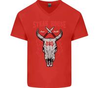 T-Shirt In Cotone Da Uomo Con Collo A V Con Testa Di Mucca Da BBQ Steak House