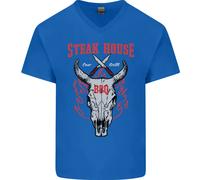 T-Shirt In Cotone Da Uomo Con Collo A V Con Testa Di Mucca Da BBQ Steak House