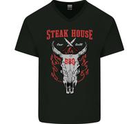 T-Shirt In Cotone Da Uomo Con Collo A V Con Testa Di Mucca Da BBQ Steak House
