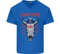 T-Shirt In Cotone Da Uomo Con Collo A V Con Testa Di Mucca Da BBQ Steak House
