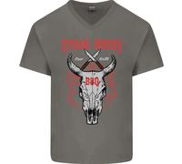 T-Shirt In Cotone Da Uomo Con Collo A V Con Testa Di Mucca Da BBQ Steak House