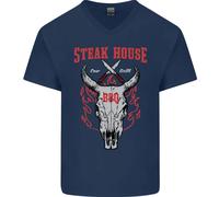 T-Shirt In Cotone Da Uomo Con Collo A V Con Testa Di Mucca Da BBQ Steak House