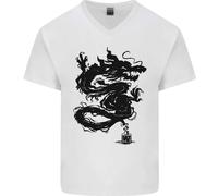 T-Shirt In Cotone Da Uomo Con Collo A V Ink Dragon Tattoo