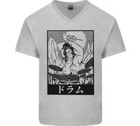 T-Shirt In Cotone Da Uomo Con V-Neck Di Sumo Wrestler Batterista