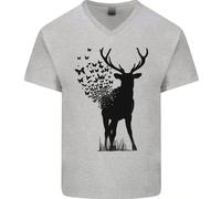 T-Shirt In Cotone Da Uomo V-Neck Ecologia Ambiente Farfalla Cervo