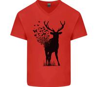 T-Shirt In Cotone Da Uomo V-Neck Ecologia Ambiente Farfalla Cervo