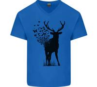 T-Shirt In Cotone Da Uomo V-Neck Ecologia Ambiente Farfalla Cervo