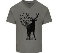 T-Shirt In Cotone Da Uomo V-Neck Ecologia Ambiente Farfalla Cervo