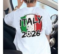 T-shirt in cotone largo stile calcio italiano 2026, unisex, ideale per viaggi estivi e tempo libero. Lo stile retrò effetto consumato mette in mostra il fascino del calcio italiano. Abbigliamento casu